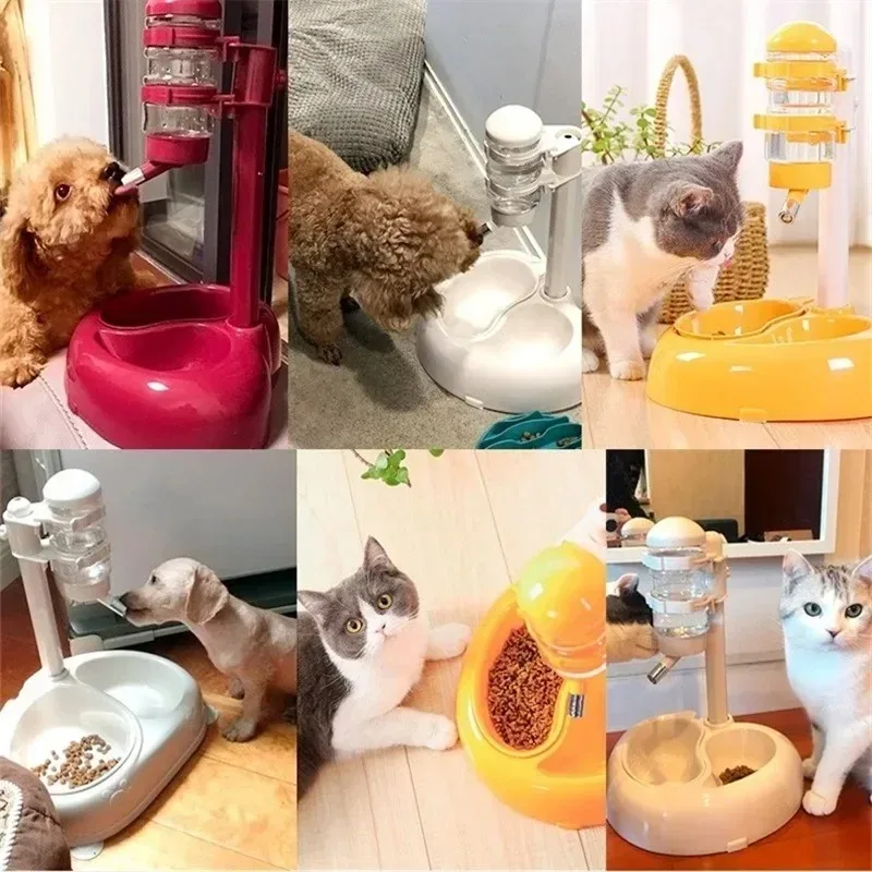 

Pet Standing Water Dispenser Feeder Plastic Height Adjustable Non-Wet Mouth Automatic Water Feeder Food Bowl For Puppy Cats