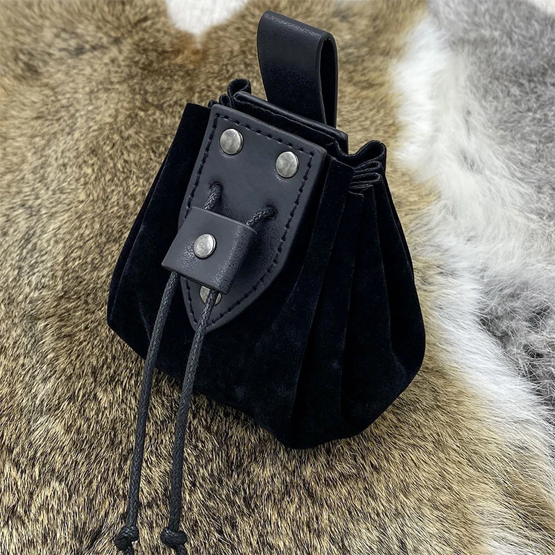 Unisex Medieval Vintage Money Pouch Bag Fanny Pack Belt Costume Props Faux Leather Cosplay Drawstring Bag Portable Coin Purse