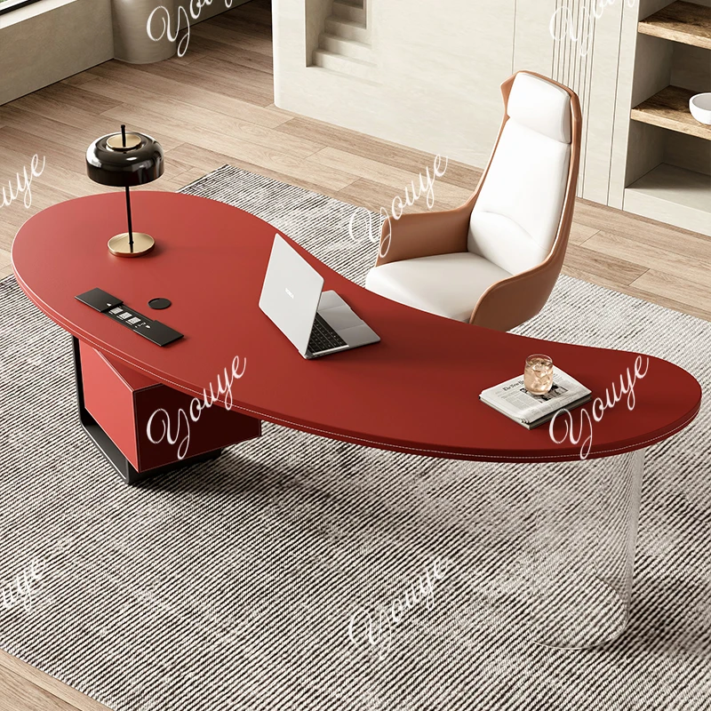 

Saddle leather desk light luxury modern boss table designer style modern simplicity high sense