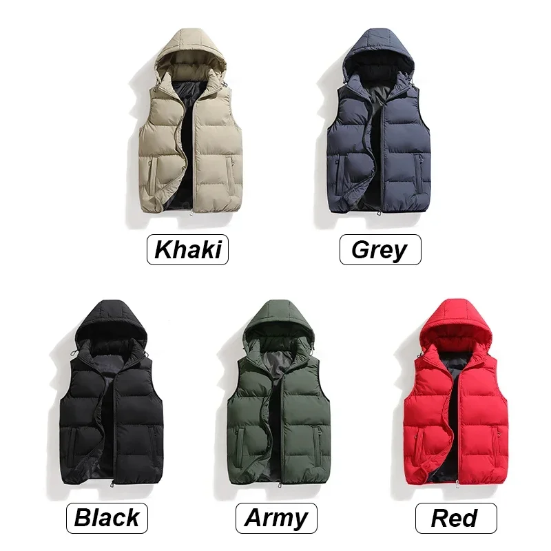 Men Autumn Thicken Cotton Sleeveless Vests Jacket Coat Mens Winter Warm Detachable Hat Outwear Waistcoat Hooded Vest Jacket Male