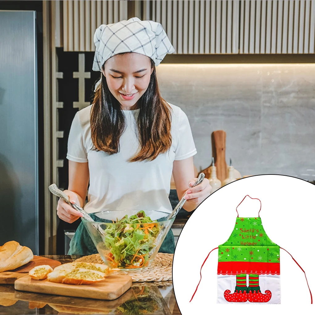 Christmas Elf Pattern Print Apron Women’s Cute Kitchen Apron Xmas Decoration