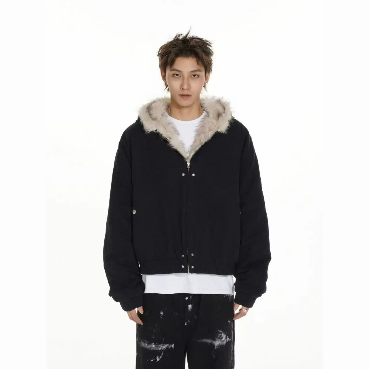 

2025 High Street модная уличная одежда парки в стиле панк Harajuku ретро куртка-бомбер с меховым воротником мужская хип-хоп свободное повседневное теплое пальто женское