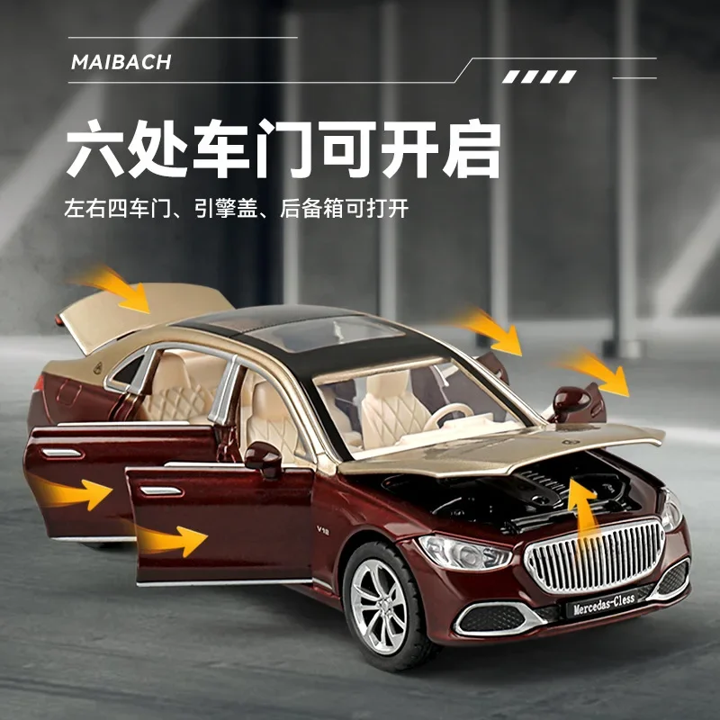 1: 32 Mercedes Maybach S680 modello di auto simulazione lega auto di lusso collezione di giocattoli per bambini ornamento