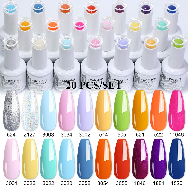 

Arte Clavo 20pcs Glitter Nail Gel Polish Set Purple Pink Brown Nail Art Manicure Set Semi Permanent Soak Off UV Gel For Nail