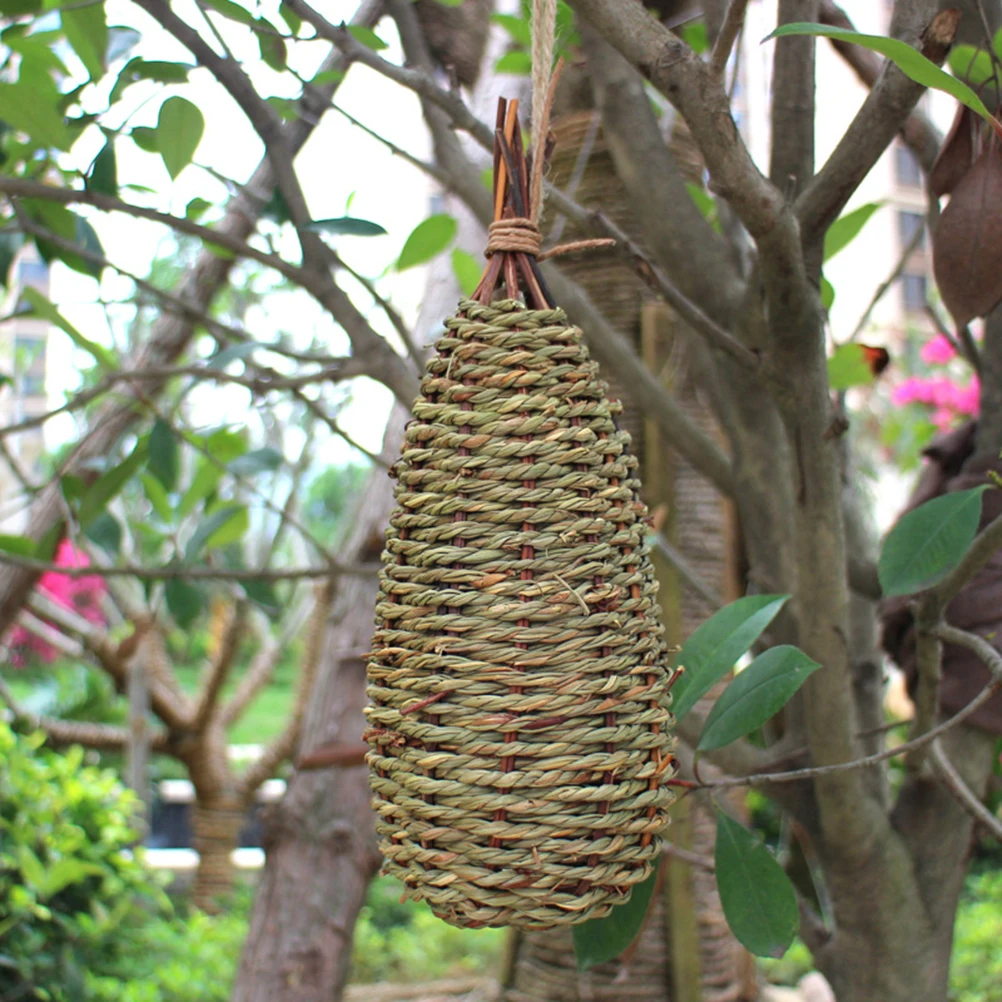 

Woven Bird Hanging Natural Grass Bird Nest Box For Garden Outdoor Window Attract Birds Breeding Nesting Pocket Rough
