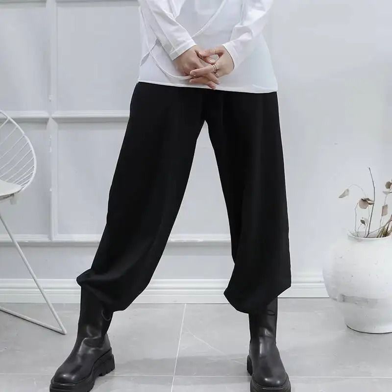 

Ladies Straight Pants Spring And Summer New Classic Dark Korean Pants Leg Pull Rope Design Leisure Large Size Nine Minutes Pants