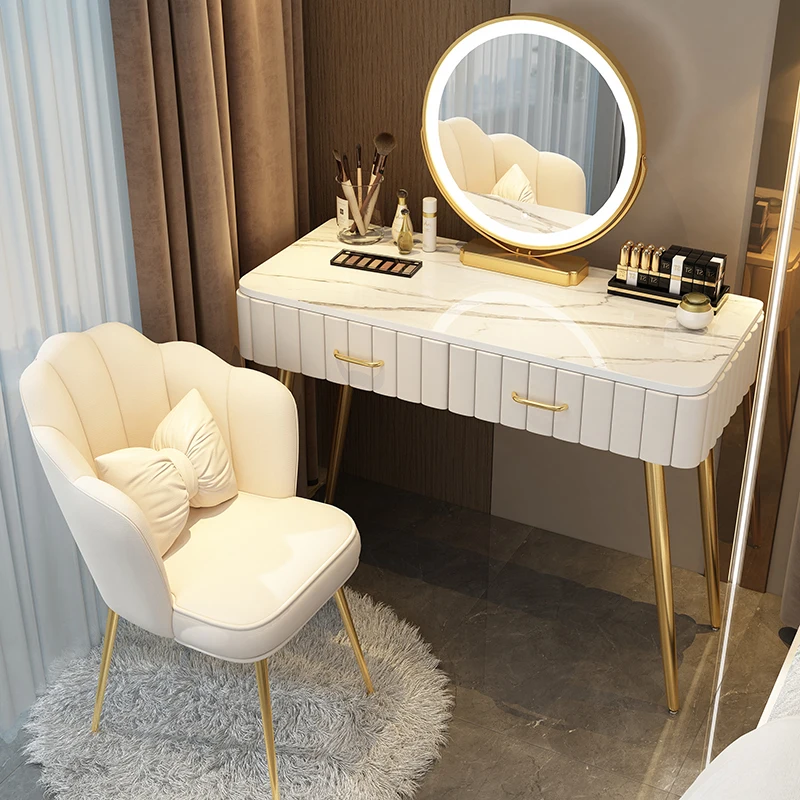 Girls Luxury Vanity Table Storage Mirror Drawer Nordic Vanity Table Salon Modern Tocador De Maquillaje Bedroom Furniture