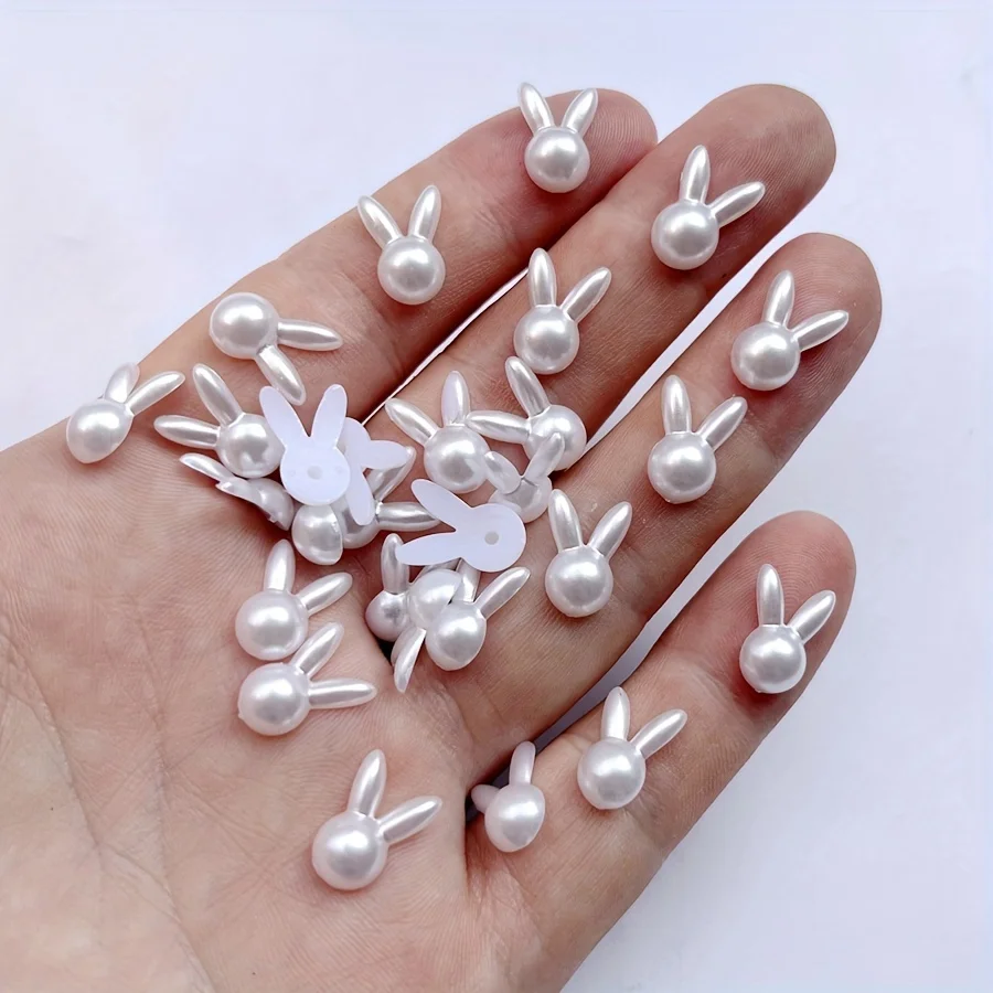 100 قطعة من أحجار الراين اللؤلؤية المسطحة على شكل أرنب لطيف للمجوهرات التي تصنعها بنفسك وديكورات فنية للأظافر، غير معطرة