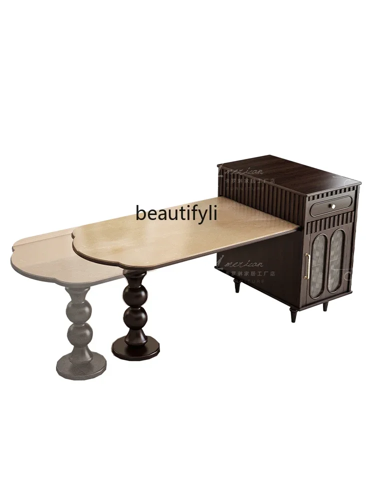 

French Entry Lux Stone Plate Kitchen Island Dining Table Integrated Retro Style Solid Wood Retractable Guide Table Dining Ta A1