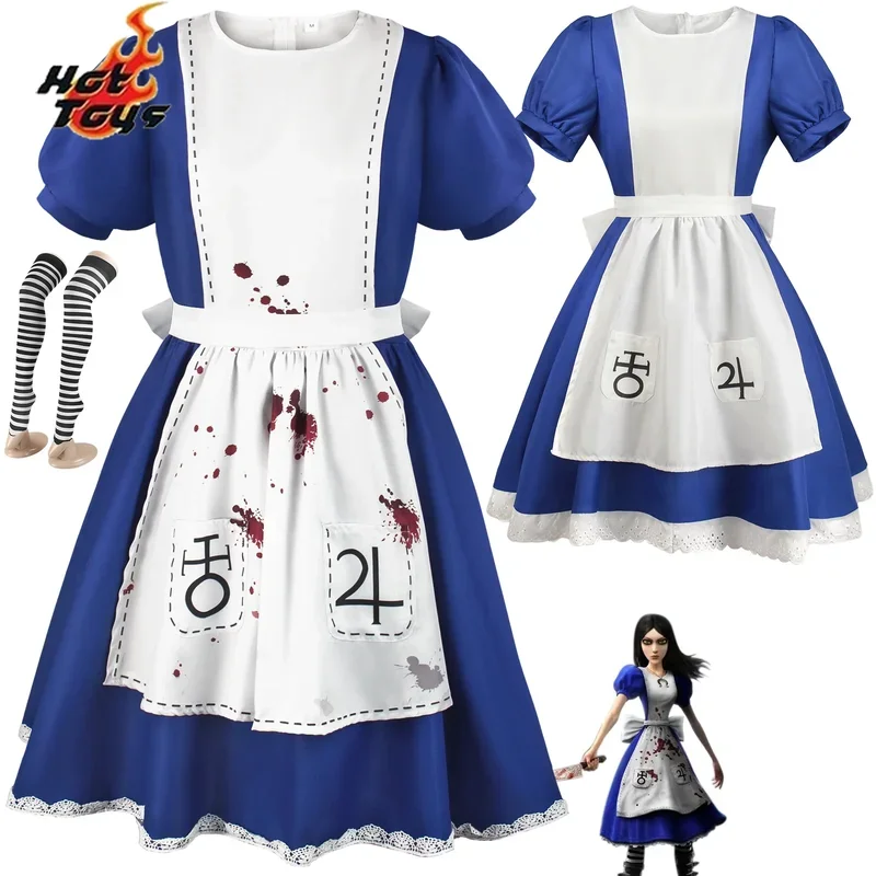 HN8 Game Madness Returns Alice Cosplay Costume Anime Alice Madness Returns Cosplay Maid Apron Dress for Women Girls Hallowee8…Gf