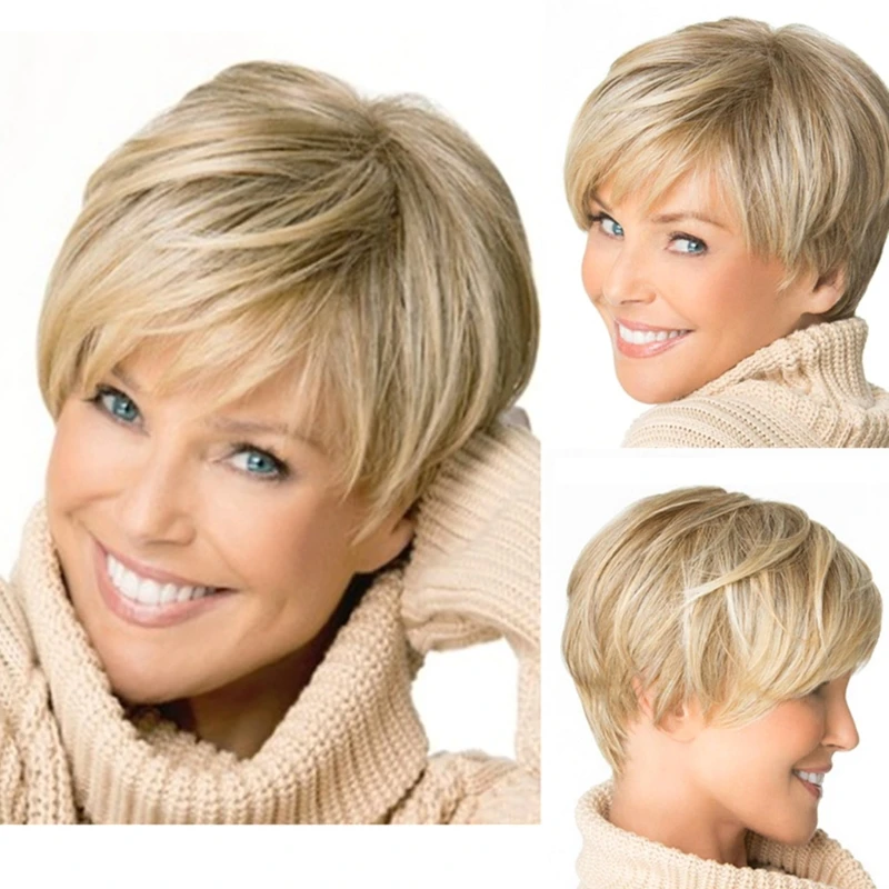 652F Light Blonde Boy Cut Short Straight Cosplay Full For Women