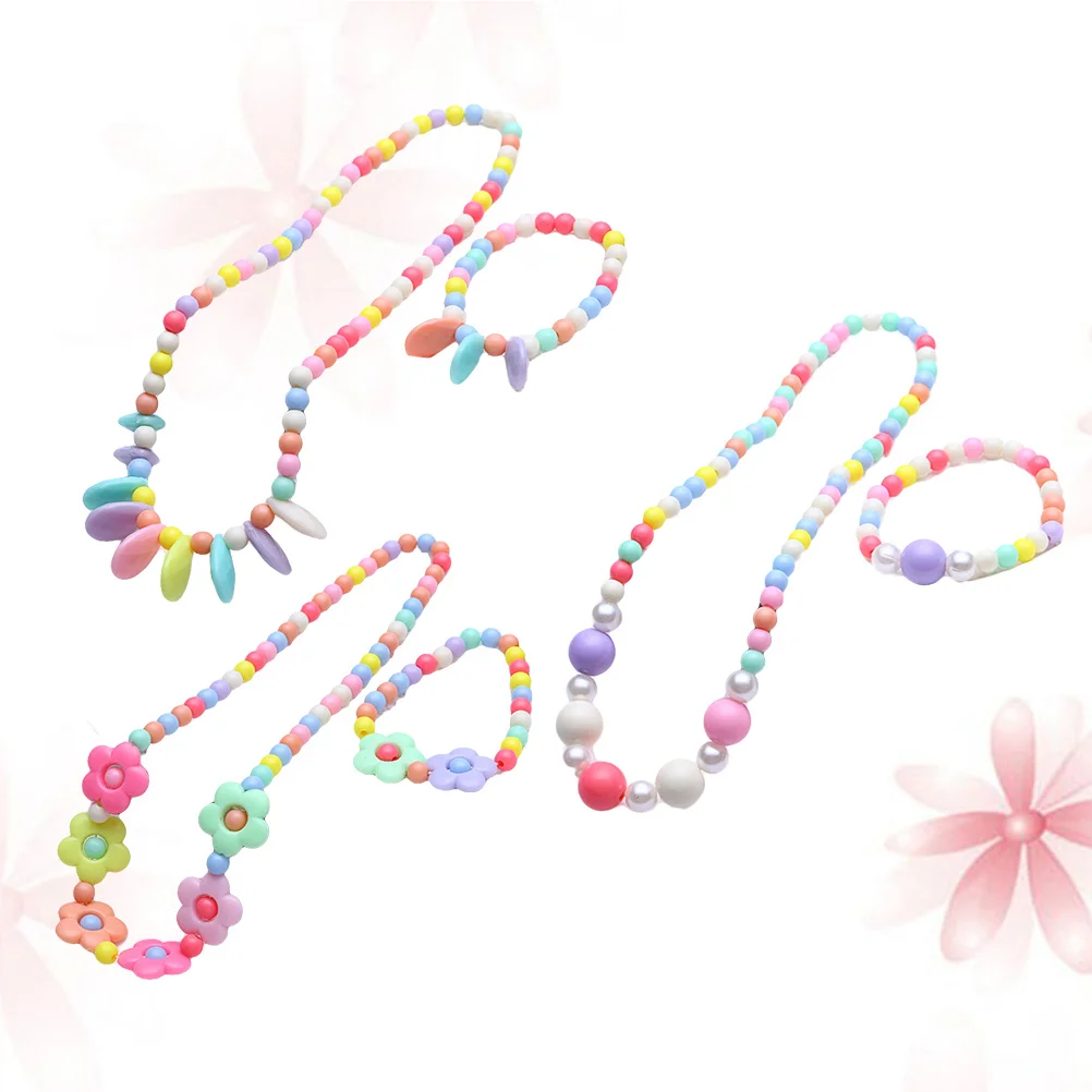 Children Jewelry Set Resin Flower Beaded Necklace Bracelet For Girls Kids Toddler Christmas Party Beach Birthday Gift Decor