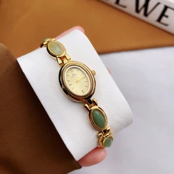 Yeşim oval küçük kadranlı saat kadın vintage stil niş ışık lüks bilezik kadın saatleri relojes para mujer