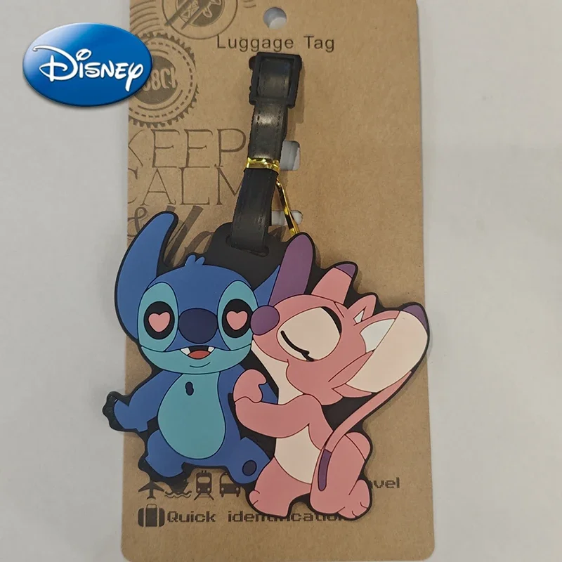 Disney Stitch Angel Luggage Tag Cartoon Anime Figure Suitcase Tag Travel Accessories PVC Baggage Holder Label Bag Pendant Lovers