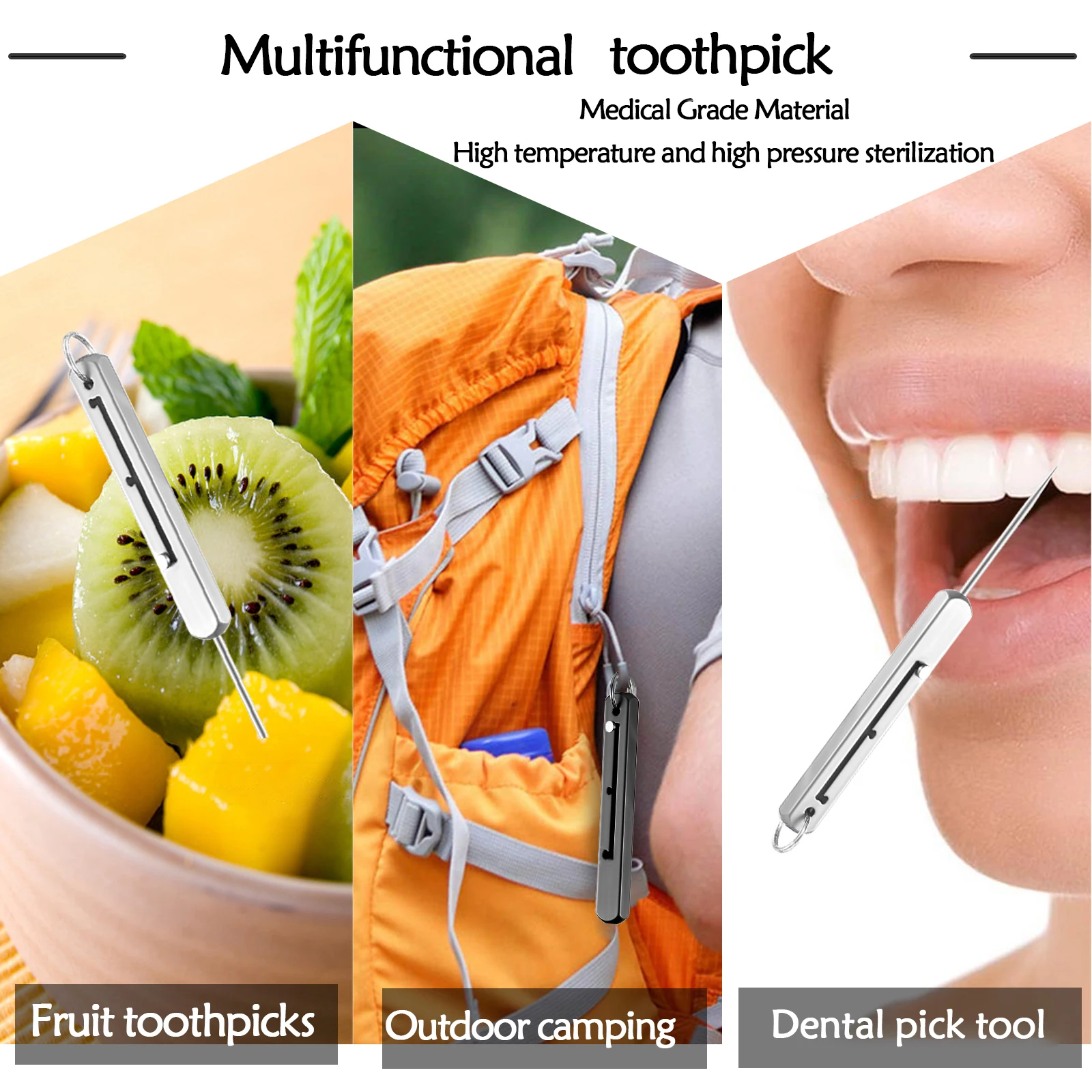 Palito de dente de titânio portátil bolso palito de metal titular ao ar livre piquenique acampamento conveniente palito de dente de alta qualidade