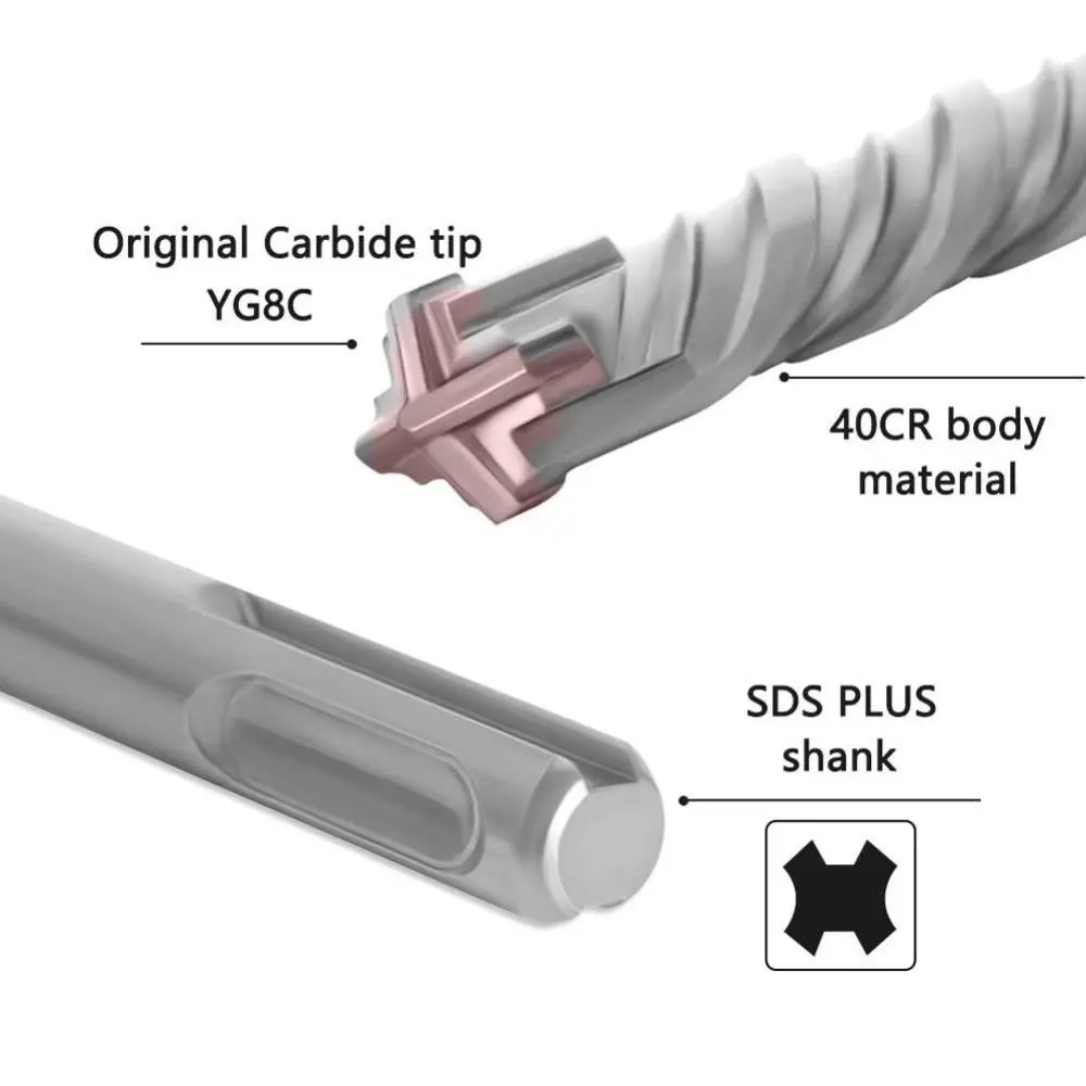 

1Pcs 5/6/7/8/10/12mm Concrete SDS Plus Drill Bit Cross Tips 4 Cutters Electric Hammer Drill Bit 110mm 160mm Round Shank
