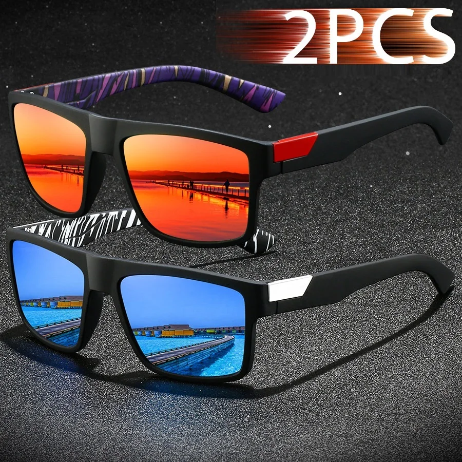 

2 Pieces Fashion Colorful Stripes Vintage Sunglasses For Men Women Driving Fishing Brand Designer Sun Glasses Man UV400 Eyewear