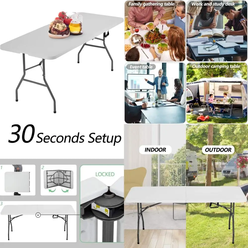 

Портативный 6-футовый белый пластиковый складной стол для пикника для мероприятий на открытом воздухе и кемпинга