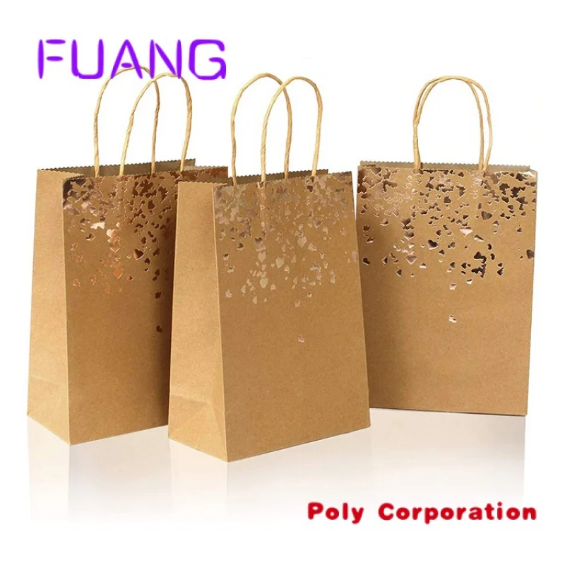 Custom  Kraft Paper Bag with Handles Solid Color Gift Packing Bags for Store Clothes Wedding Christmas Party Supplies Handbags