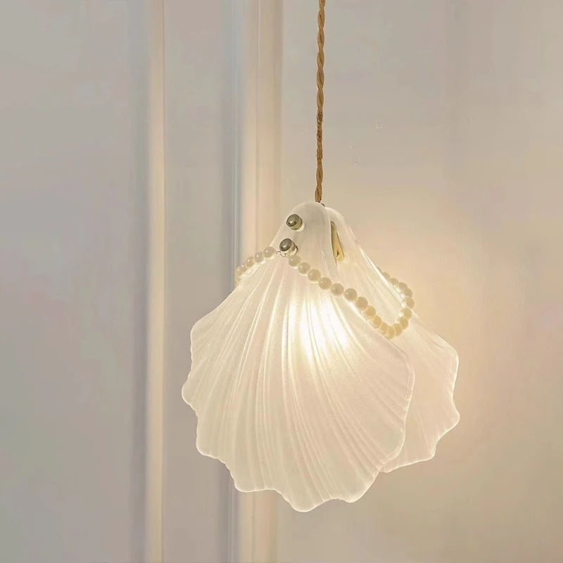 

Shell Glass Chandelier Modern Small Hanging Ceiling Lamp Minimalist Bedroom Living Lighting Lamps Interior Decor Accessories