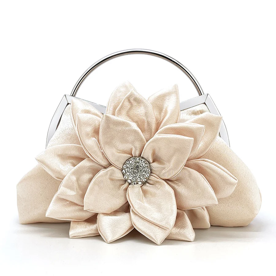 

Fashion Satin+Diamond Dinner Bag Women's Purse handbag Three-dimensional Flower Shoulder Bag Wedding Party Shell Clutch Bags Sac