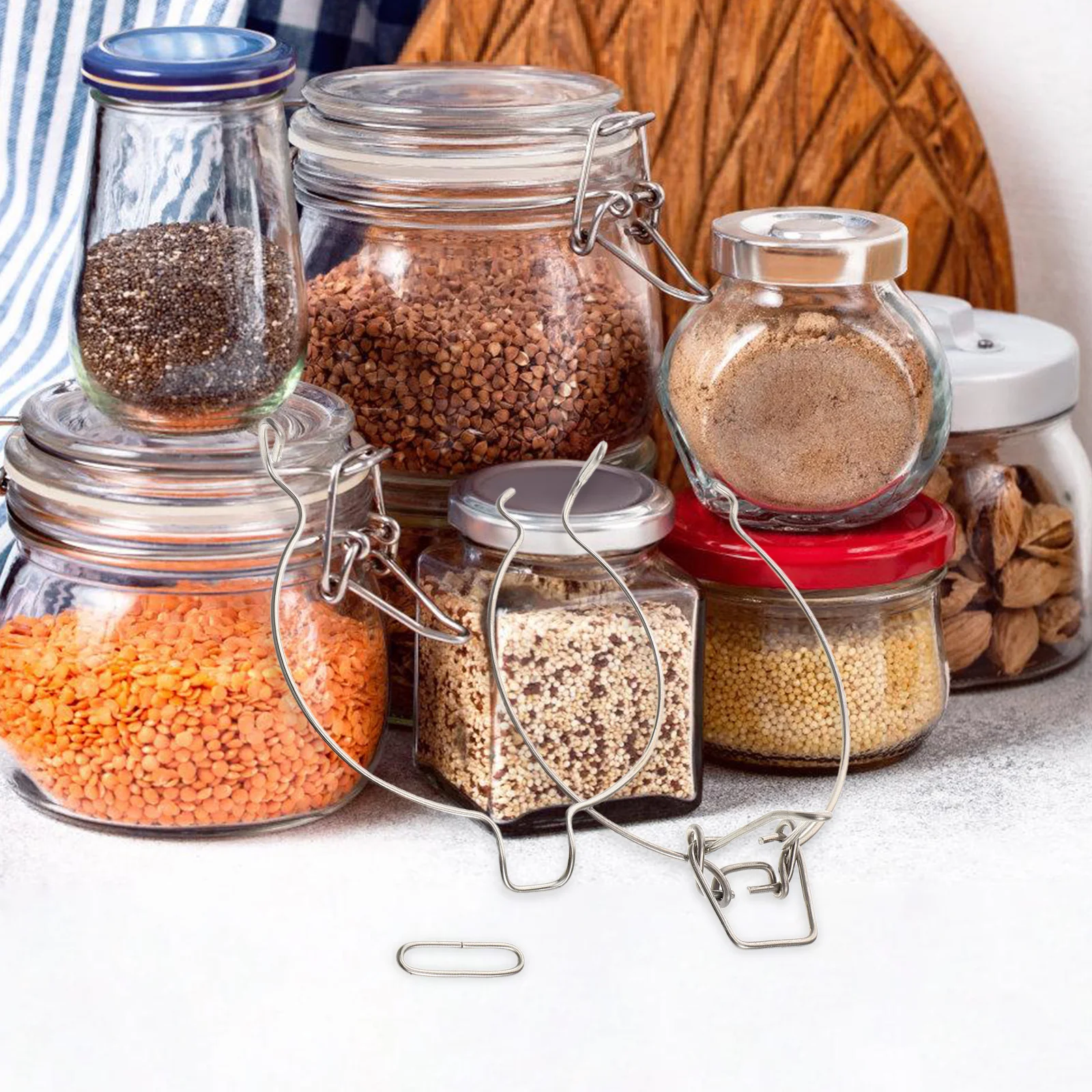 10pcs Sealing Jar Buckle Stainless Steel Clamp Locking Fastening Clip Leak Proof Spring Design Easy Open Close Replacement Wire