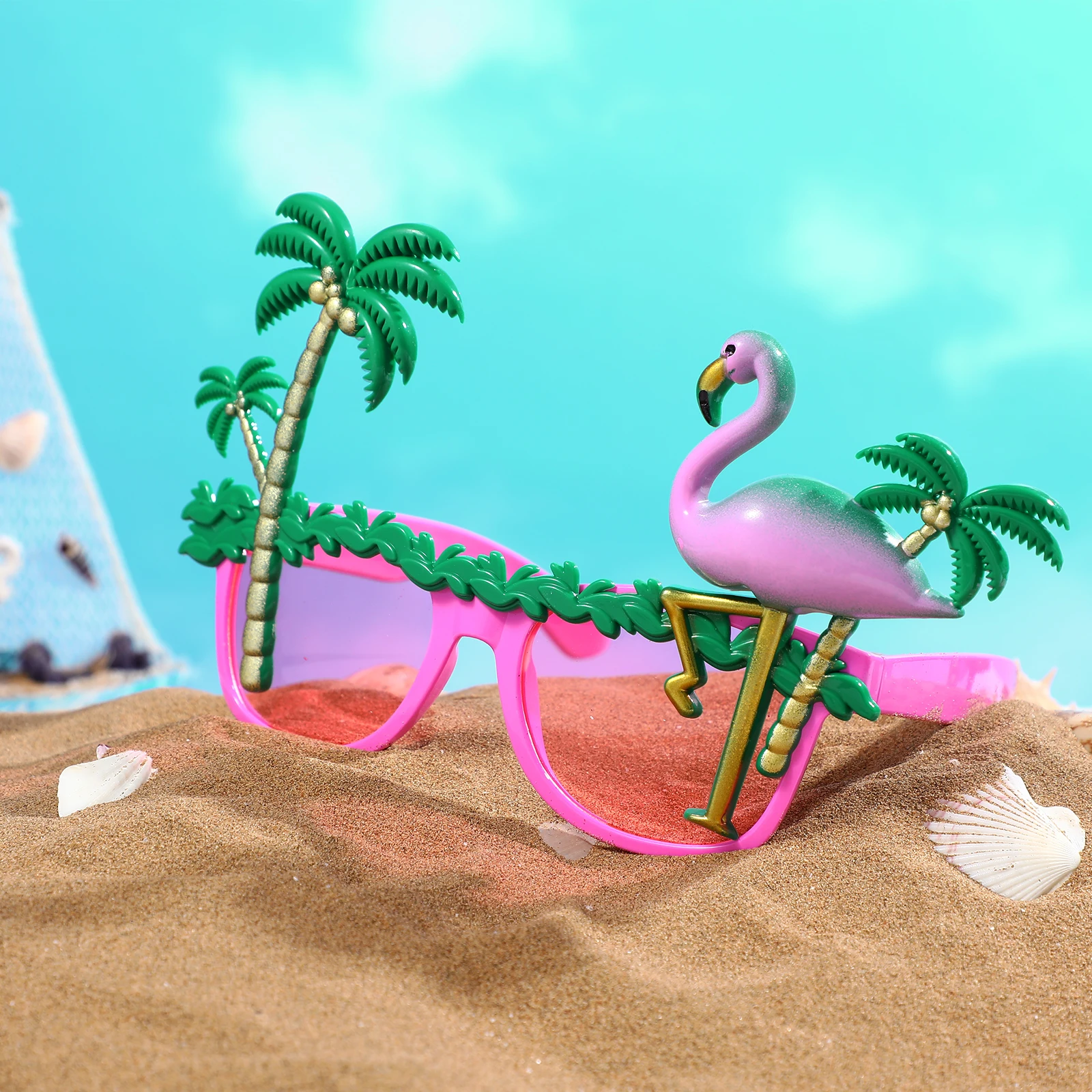 

2Pcs Flamingo Summer Beach Party Favors Hawaiian Decorations Bright Color Flamingo Glasses Photo Props Lightweight