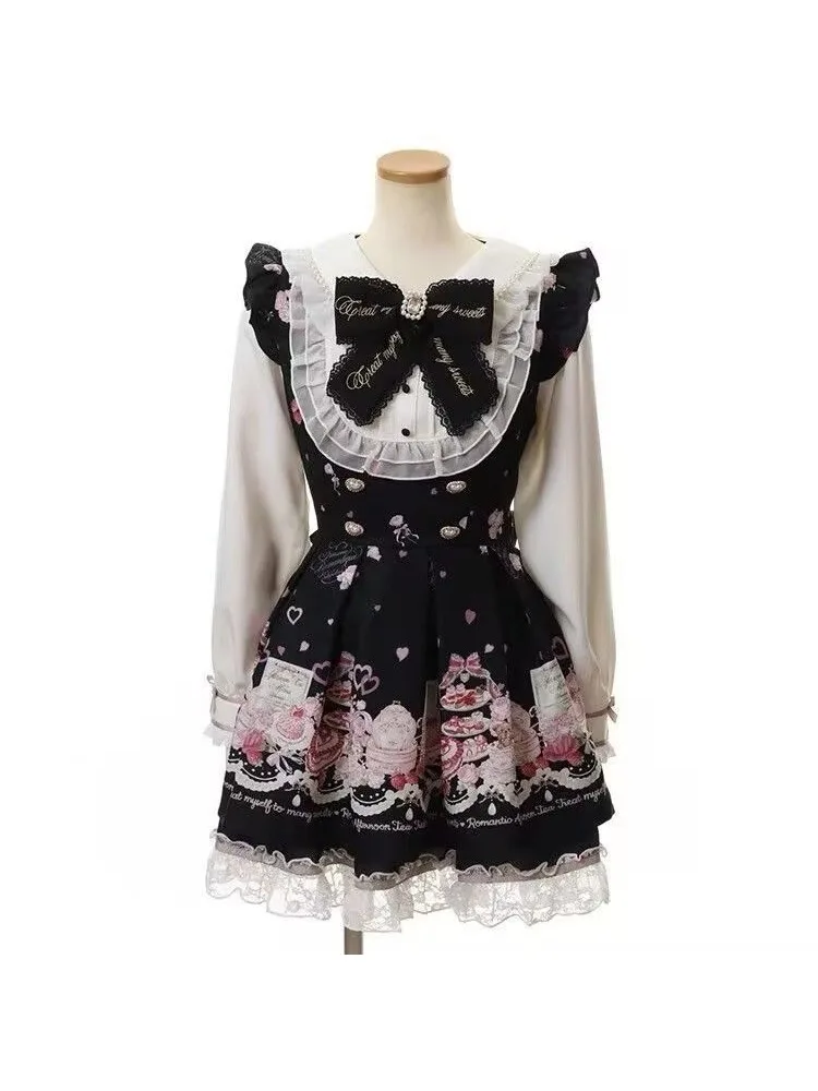 Japanse stijl Lolita 2-delige set Y2k minirok vrouw Harajuku zoete Kawaii print jurk tops Koreaanse mode elegante jurk - afbeelding 2