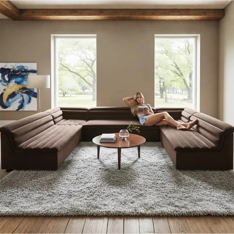 

Velvet fabric sofa set, modern modular living room combination L-shaped sofa luxury furniture