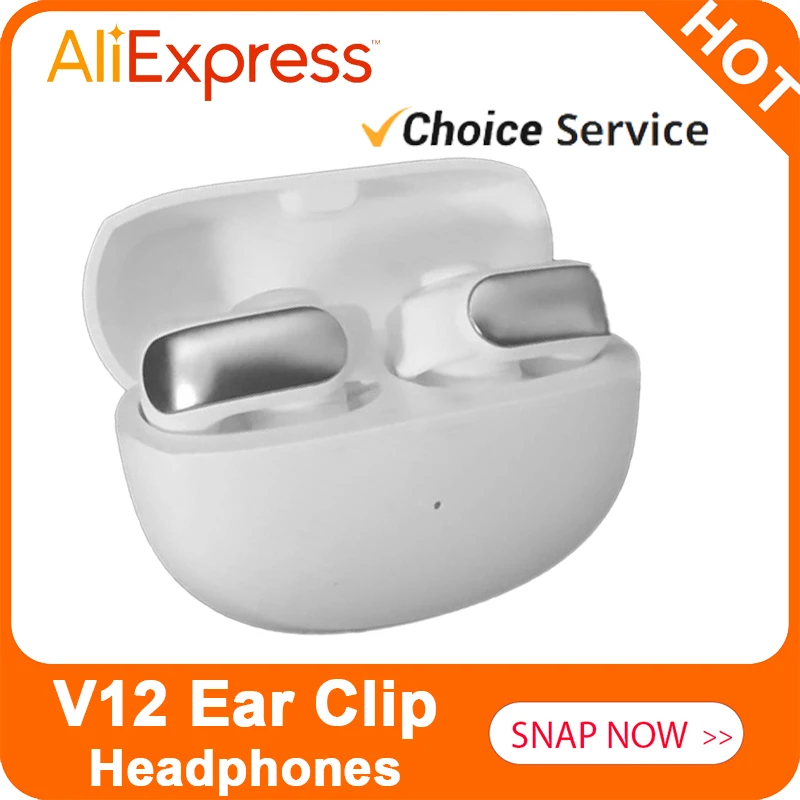 New V12 Earphones Wireless Bluetooth 5.3 Open Headsets HiFi Stereo Sport Earbuds HD Mic Call Ear Clip Headphones for Ultra