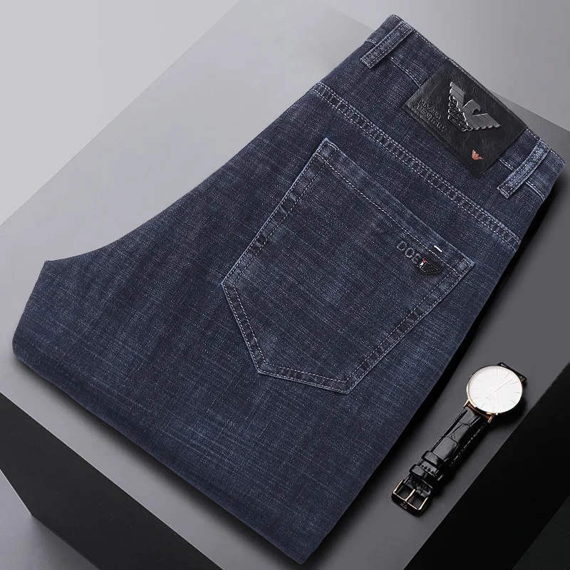 Man Stretch Jeans Men's Loose Straight Tube Thin Long Pants Fashion Brand New Spring and Autumn Adult Gentleman Comfort Fallow