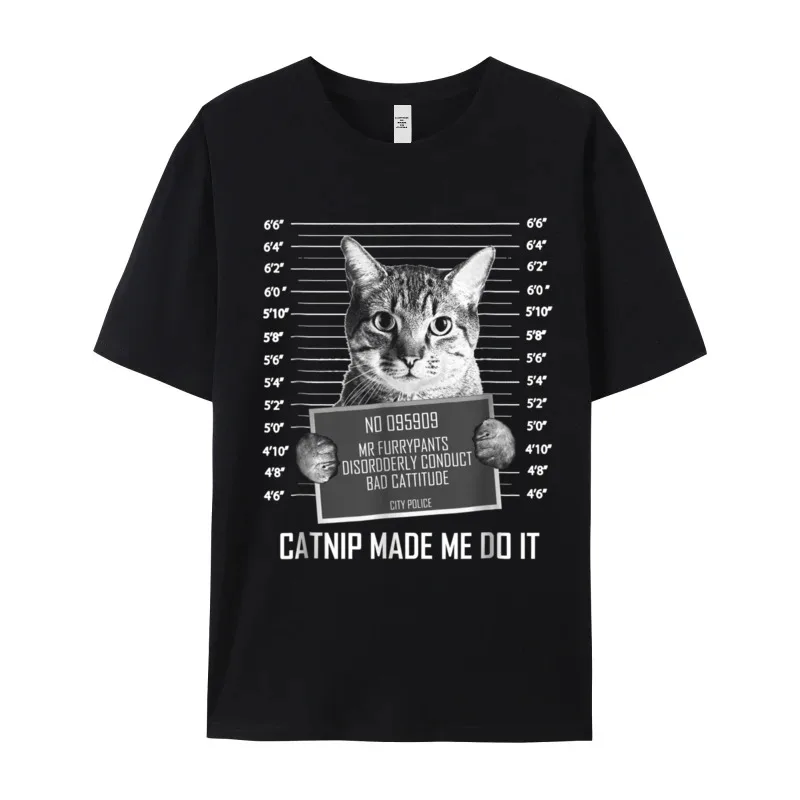 Cute women's T-Shirt Catnip Made Me Do It Funny Tops & Tees All Cotton Short Sleeve Outdoor Tops Tees Round Neck