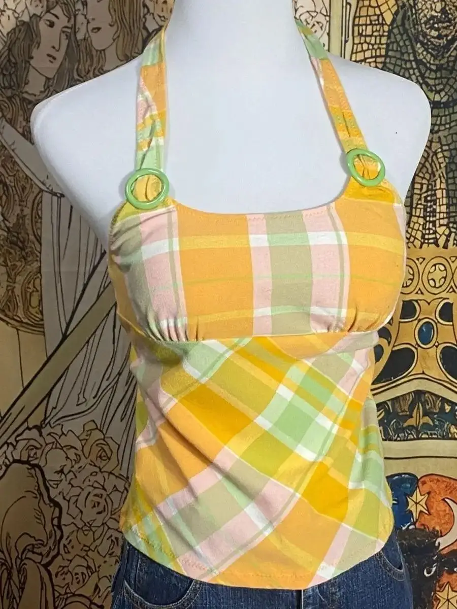 Japanse Vintage Plaid Halter Vest Vrouwen Sexy Backless Mouwloos Slim Fit Crop Tanks Top Bovenkleding Y2k Pittige Meisje Hemdje Vest - afbeelding 2