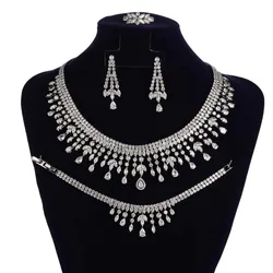 Luxurious Wedding Jewelry Sets HADIYANA Bridal Jewelery Drop Bracelet Earring Necklace And Ring Set BN8963 Dress Accessories