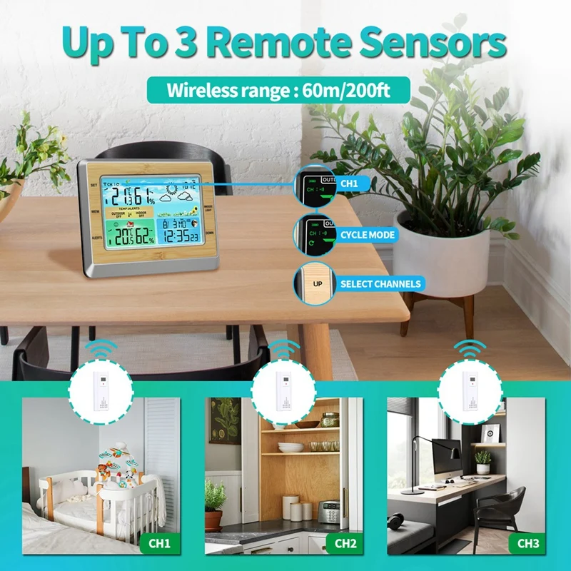 Wireless Temperature & Humidity Sensor With One Transmitter Color Screen ℃/℉ Switch Digtal Backlight Weather Station