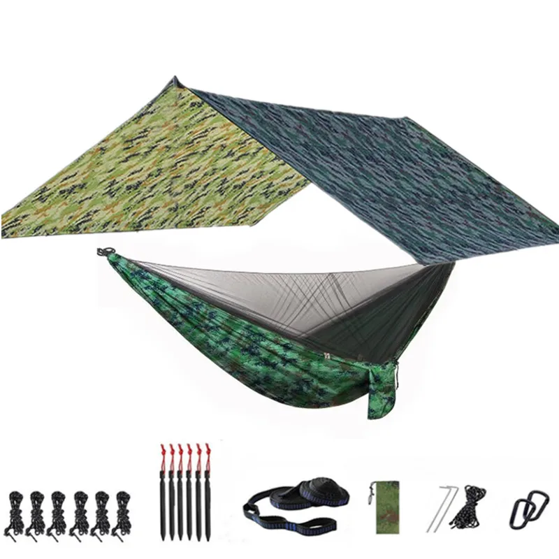 

Hammock Camping with Rain Fly Tarp and Net,Portable Camping Hammock Tree Hammock Outdoor Indoor Backpacking Travel & Survival