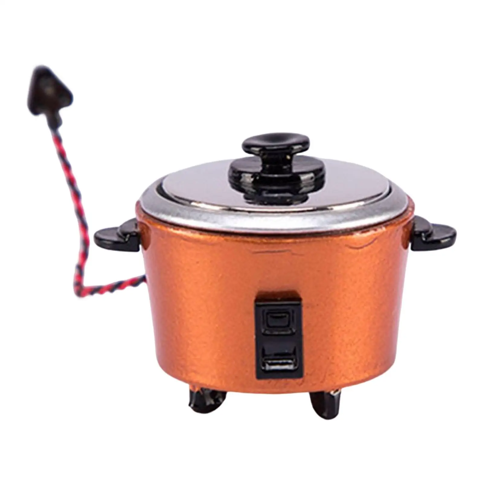 หม้อหุงข้าวจำลองโลหะผสม ขนาด 1/12 สำหรับตกแต่งห้องในบ้านตุ๊กตา