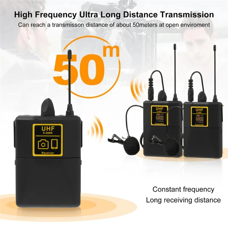 Microfono lavalier wireless UHF audio con 30 canali selezionabili Portata 50 m per registrazione dal vivo di interviste con fotocamera DSLR