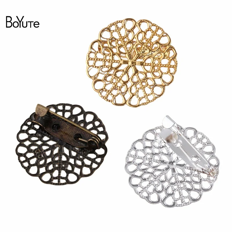 

BoYuTe (20 Pieces/Lot) 25MM Filigree Flower Brooch Base Diy Handmade Jewelry Accessories