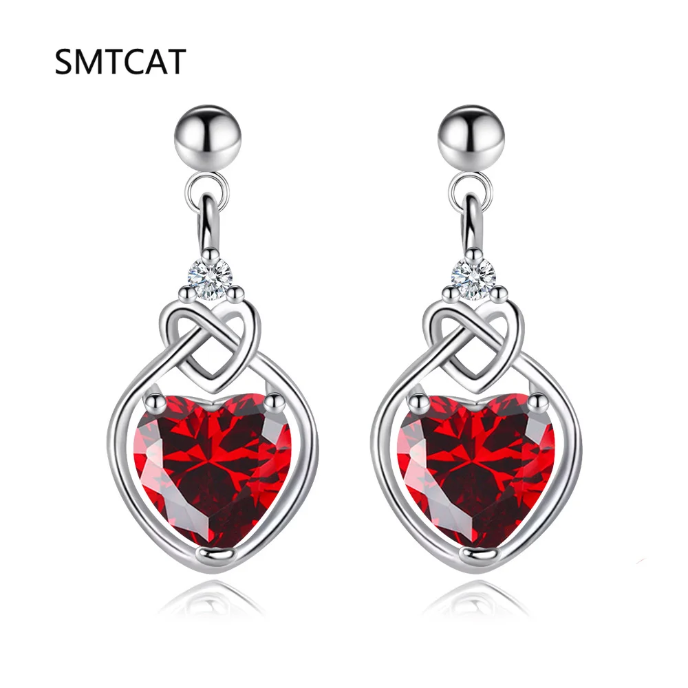 الحب عقدة القلب مكون الأحمر روبي العقيق 925 حلَق من الفضّة الاسترليني للنساء مجوهرات الأحجار الكريمة الموضة Brincos de Prata
