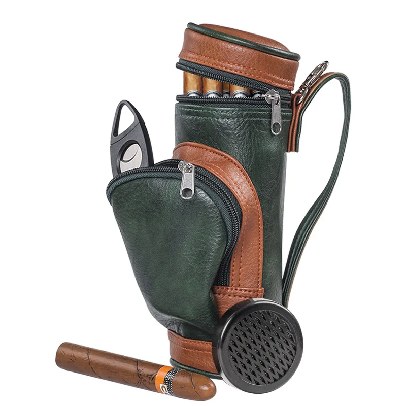 

Golf Bag Cigar Case Holder With Humidifier and Cigar Knife，Leather Portable Cigar Bag