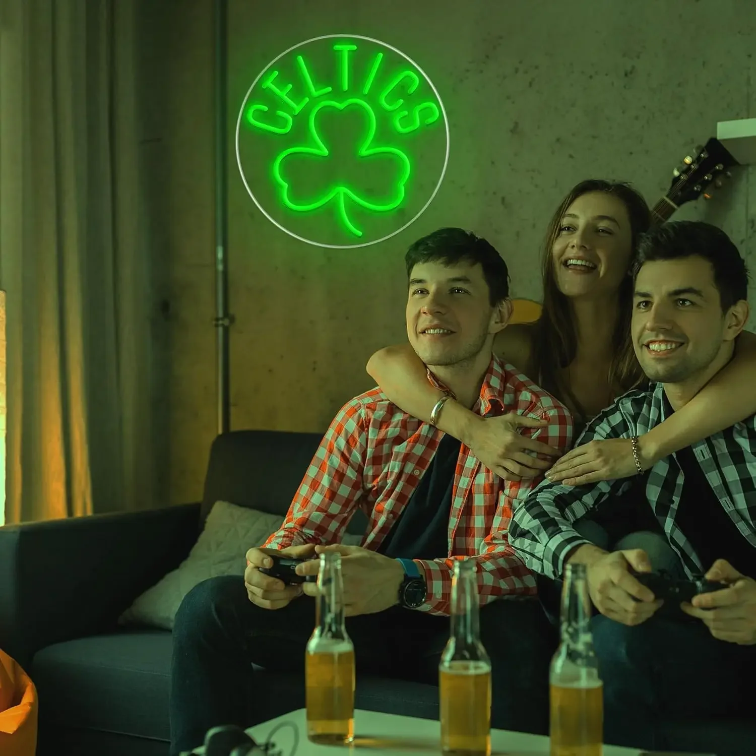 Celtics Shamrock Neon Light Dimmable Sign USB Power for Party Game Day Sports Shop Teen Bedroom Basketball Court Wall Decor Gift