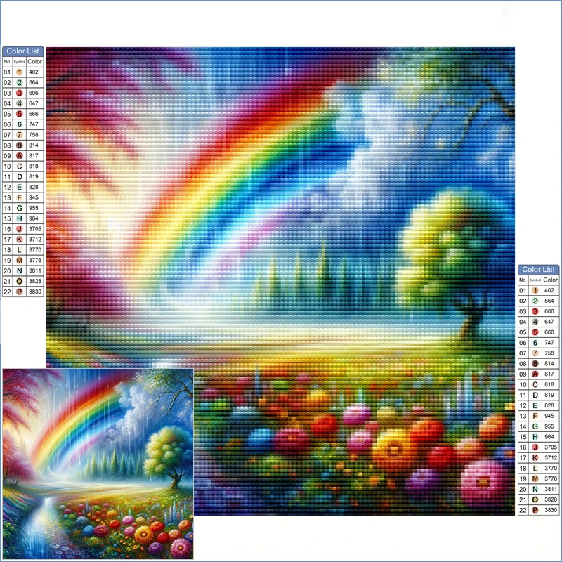 

Diamond Art Painting Full Clearance Rainbow, Flowers, And Trees Beautiful Scenery Crystal Art Diamond Painting Home Decor Items