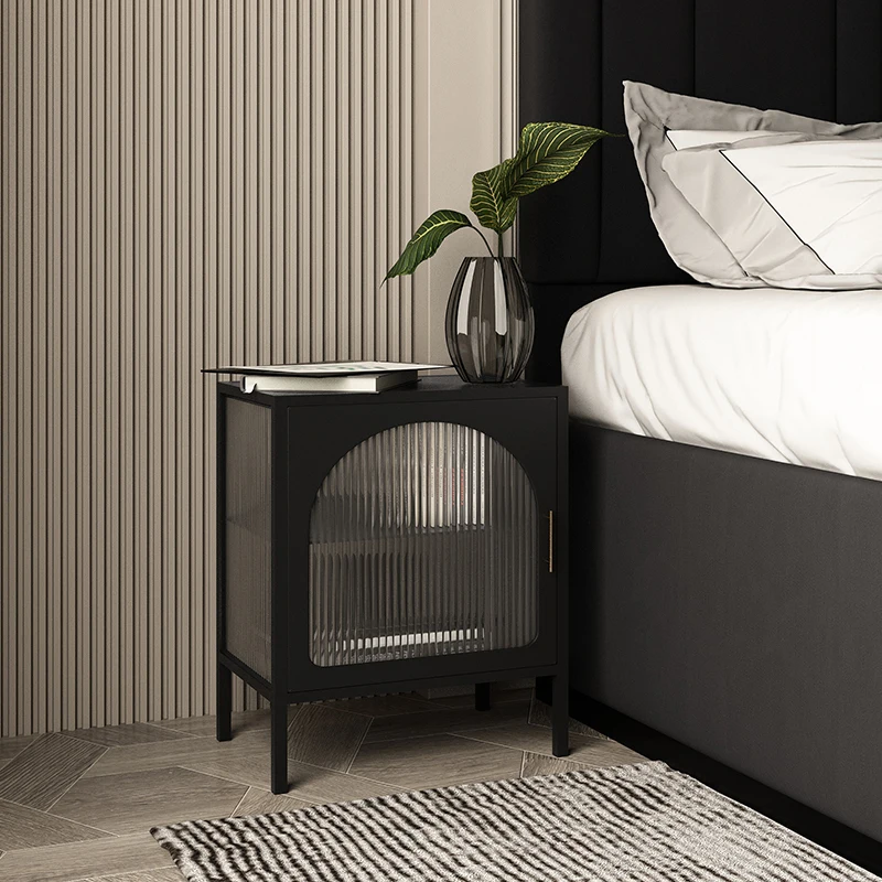 

Small apartment bedside table modern simple bedroom small cabinet Changhong glass locker bedside storage side cabinet Nordic