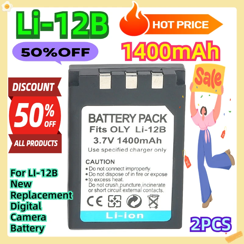 

For LI-12B New Replacement Digital Camera Battery 3.7V 1400mAh 2pcs