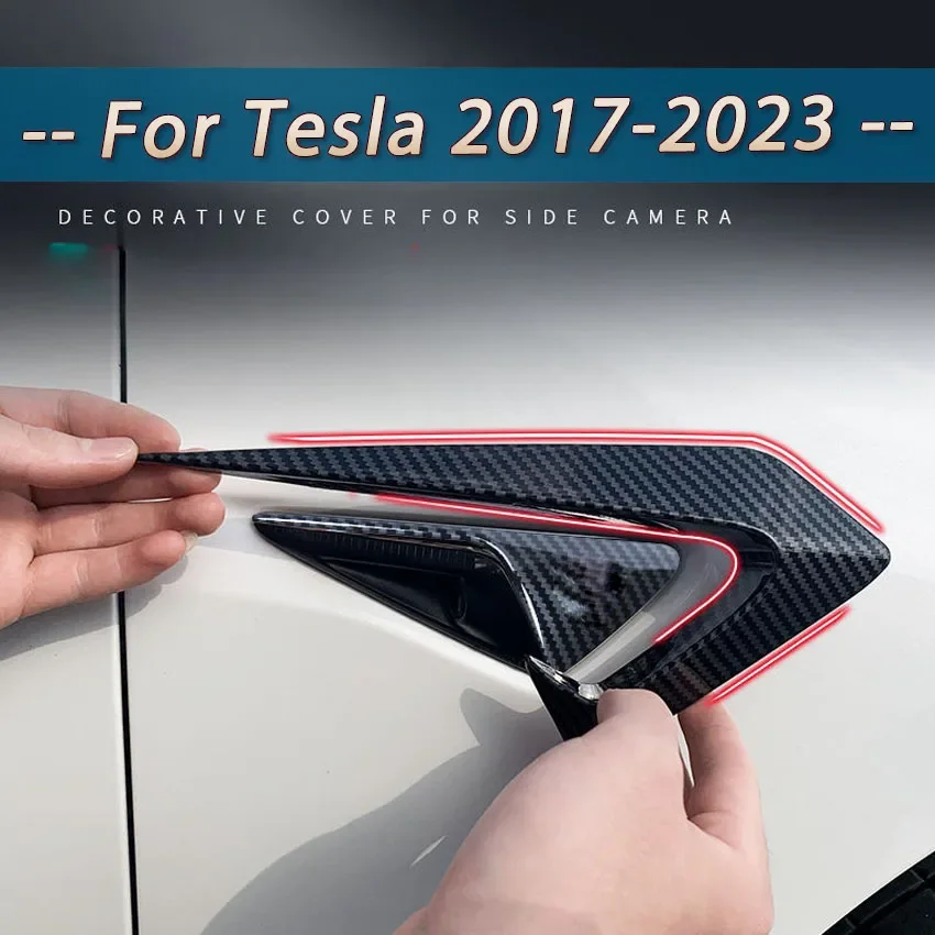 Für Tesla Modell 3 Modell Y 2017 2018 2019 2020 2021 2022 2023 2Pcs Carbon Look/Schwarz Flanken Seite kamera Dekor Schutz Abdeckung