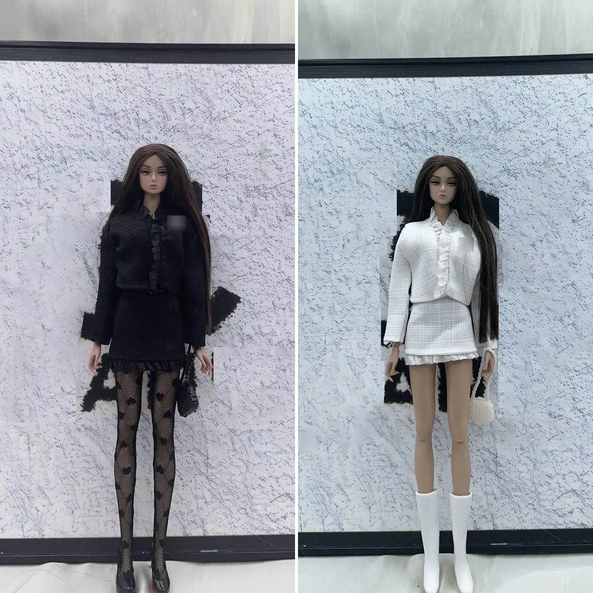 

30cm FR Supermodel Doll Clothes Accessories Fashion Temperament Little Fragrance Style Jacket+Short Skirt Set 1/6 Doll Dress Up