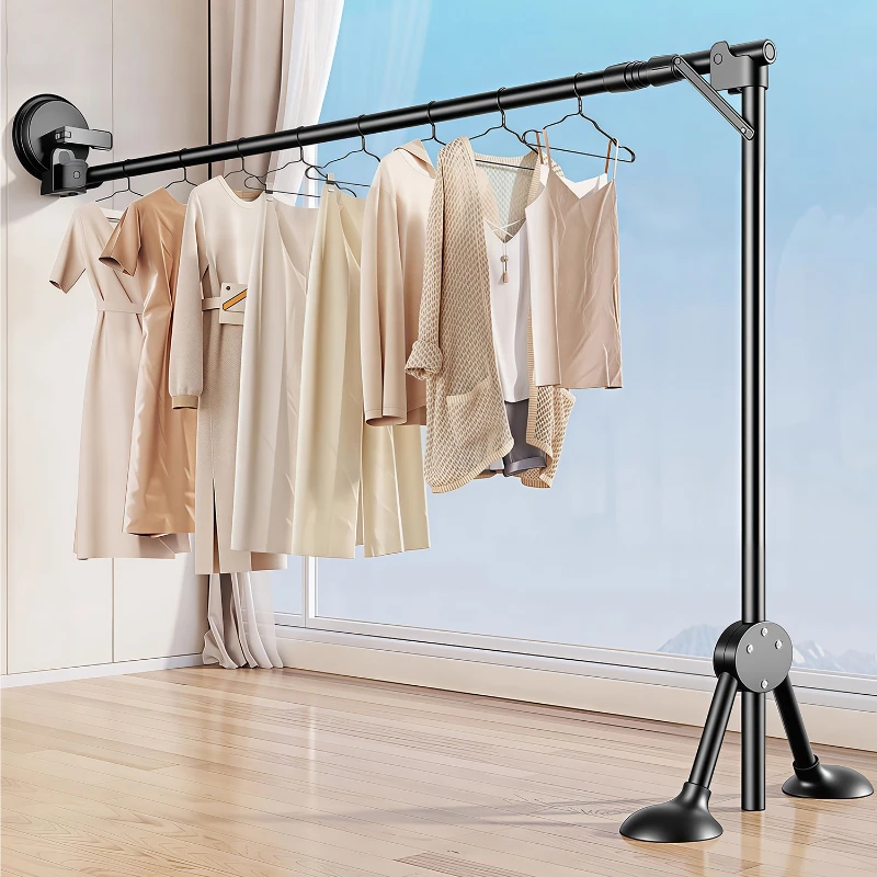 Suction cup folding drying rack balcony indoor household bay window quilt drying artifact rack telescopic clothes