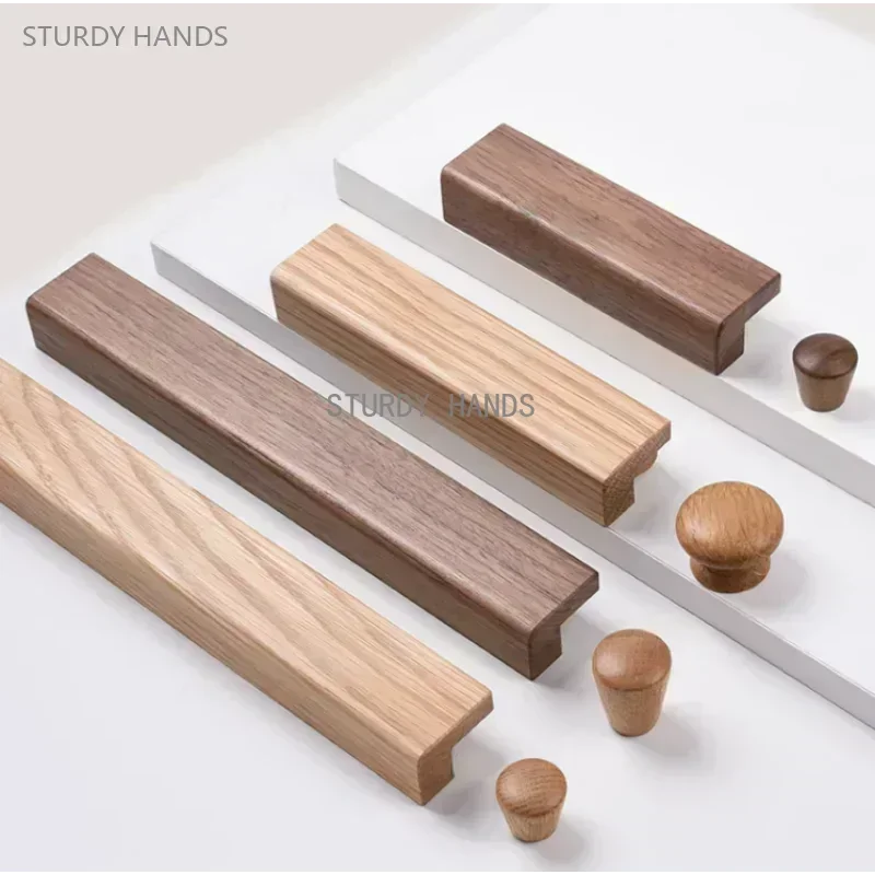 1PCS solid wood classic minimalist wardrobe handle furniture, natural wood color wardrobe, storage cabinet door, wooden handle