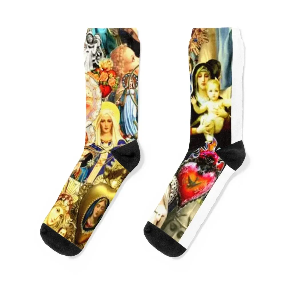 Blessed Virgin Mary Collage - Catholicism Socks professional running hiking sports stockings japanese fashion Men Socks Women's